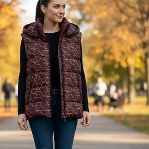 Geometric Patterned Puffer Vest New